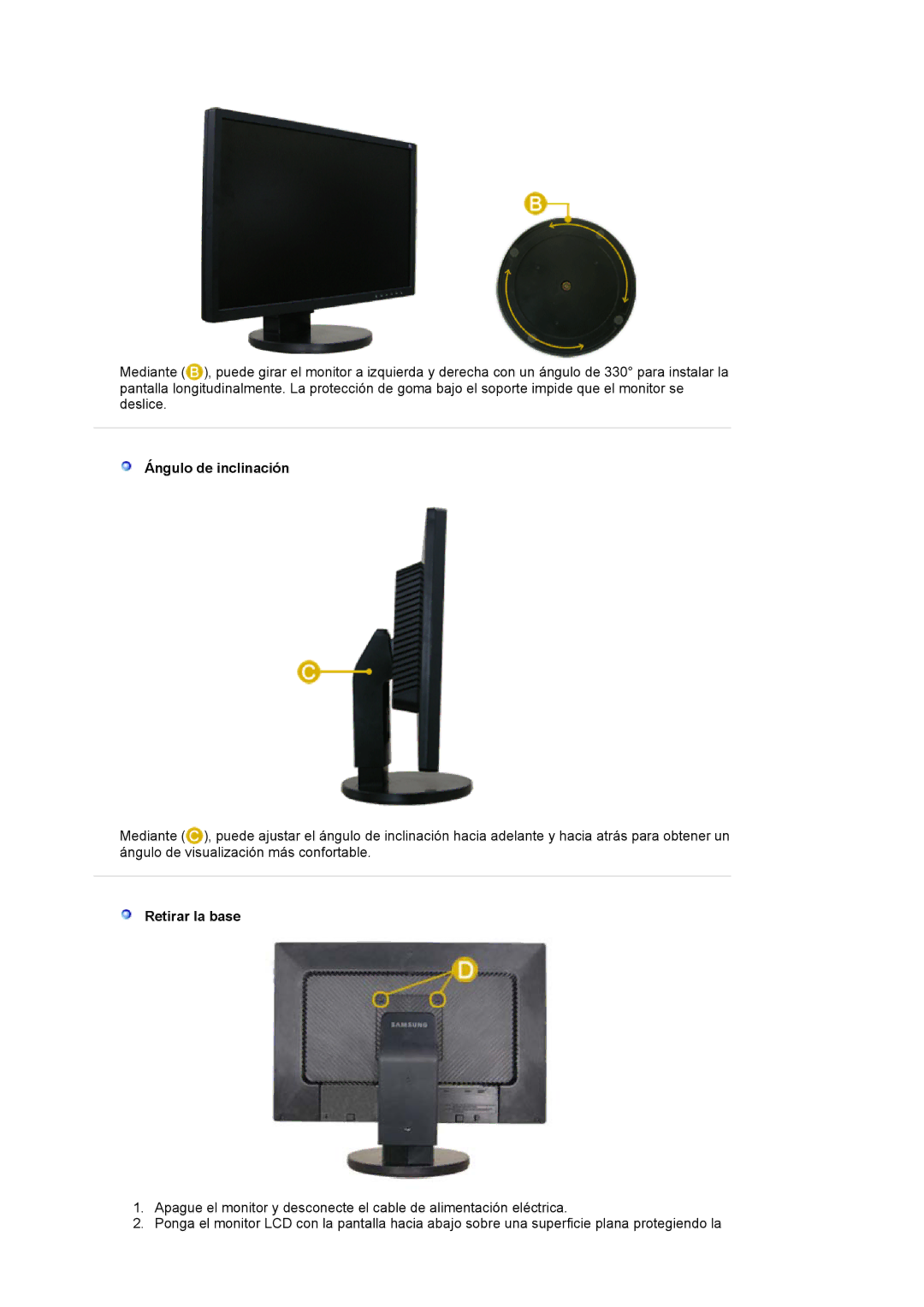 Samsung LS22DPWCSS/EDC, LS22DPWCSQ/EDC manual Ángulo de inclinación, Retirar la base 