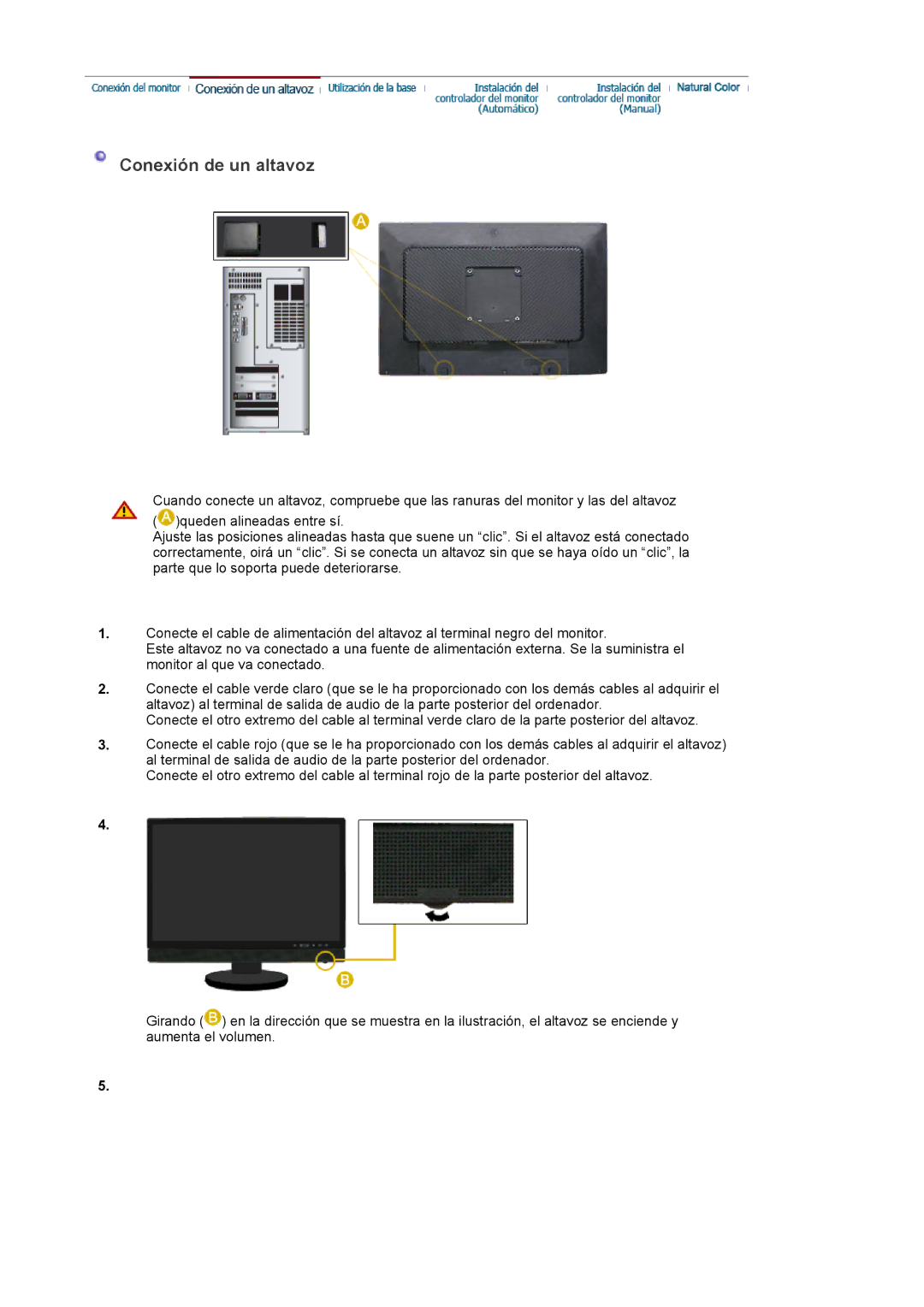 Samsung LS22DPWCSS/EDC, LS22DPWCSQ/EDC manual Conexión de un altavoz 