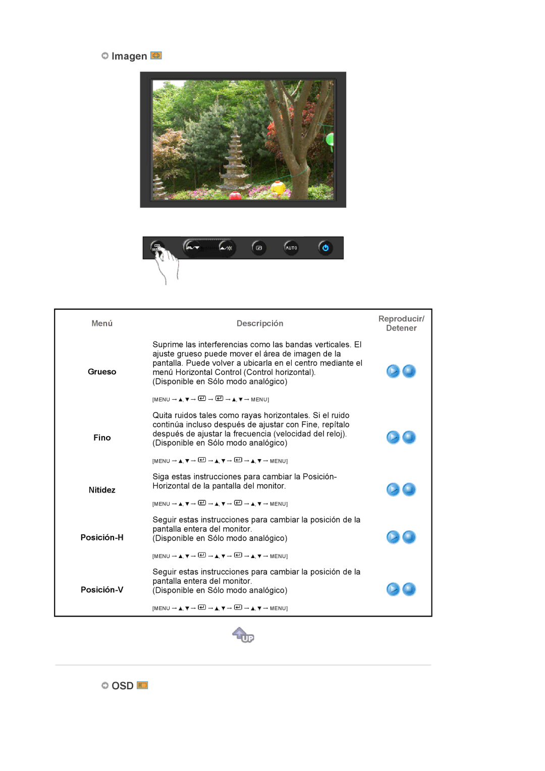 Samsung LS22DPWCSS/EDC, LS22DPWCSQ/EDC manual Osd, Grueso Fino Nitidez Posición-H Posición-V 