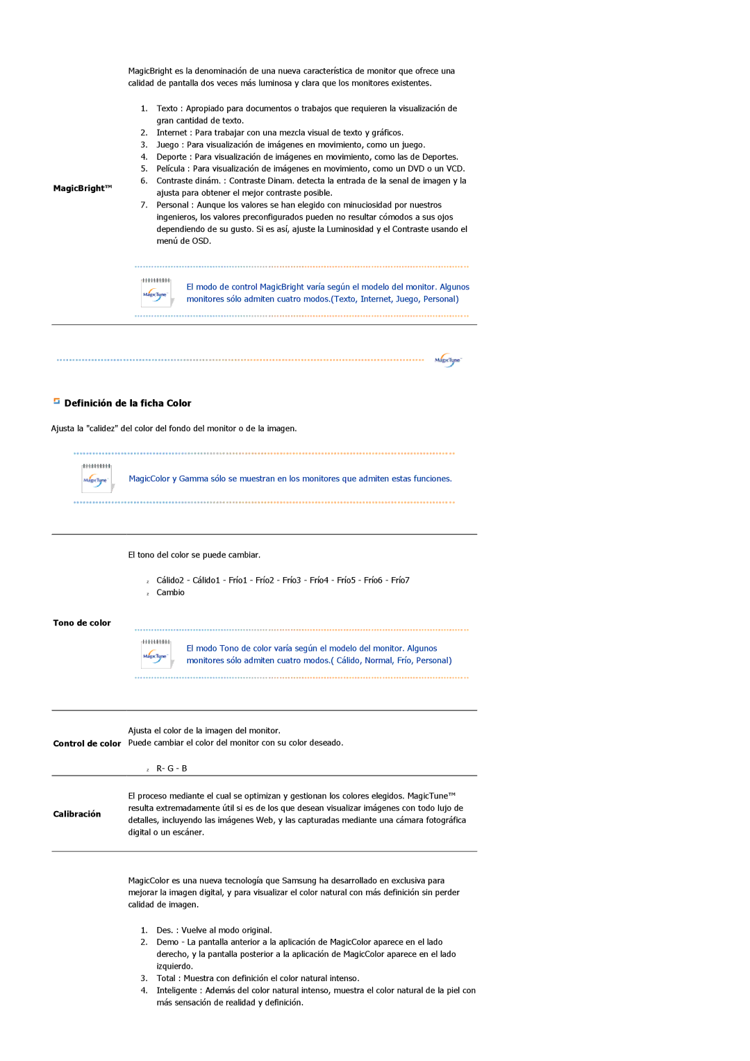 Samsung LS22DPWCSS/EDC, LS22DPWCSQ/EDC manual Definición de la ficha Color 