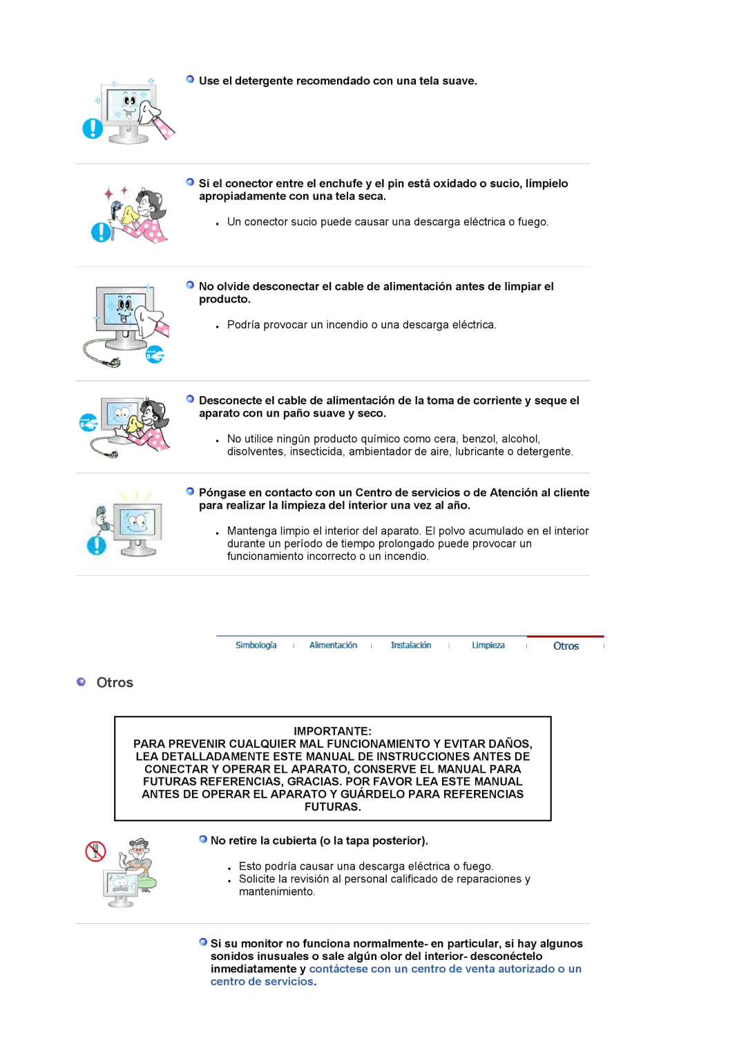 Samsung LS22DPWCSQ/EDC, LS22DPWCSS/EDC manual Otros, No retire la cubierta o la tapa posterior 