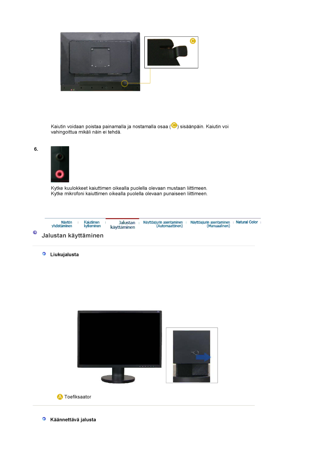 Samsung LS22DPWCSQ/EDC, LS22DPWCSS/EDC manual Jalustan käyttäminen, Liukujalusta, Käännettävä jalusta 