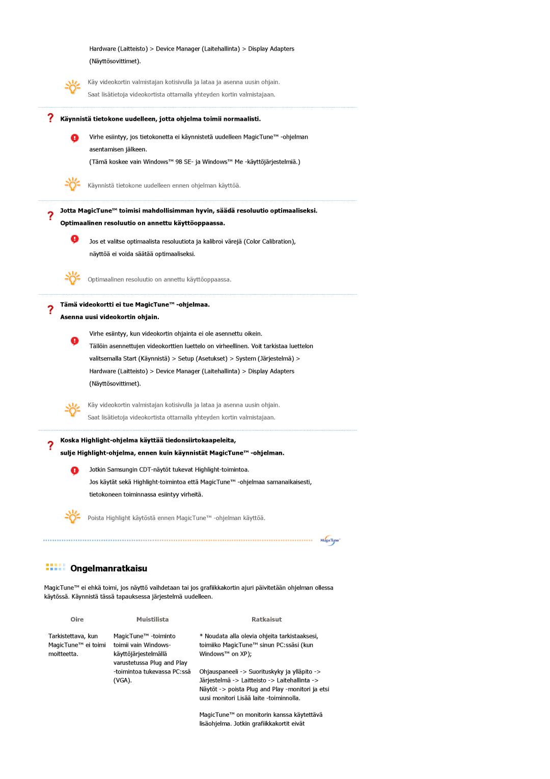 Samsung LS22DPWCSS/EDC, LS22DPWCSQ/EDC manual Oire Muistilista 