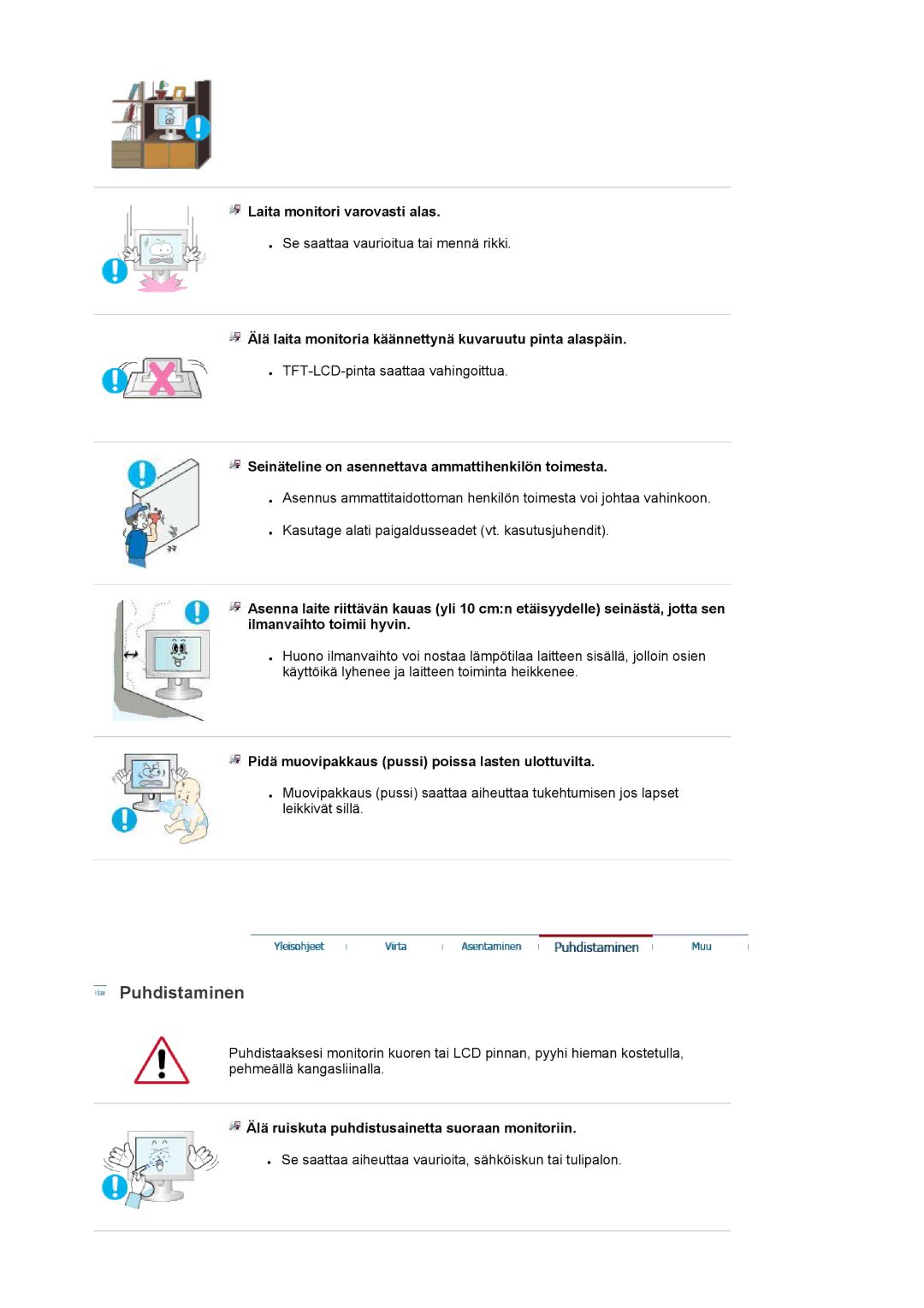 Samsung LS22DPWCSS/EDC, LS22DPWCSQ/EDC manual Puhdistaminen 