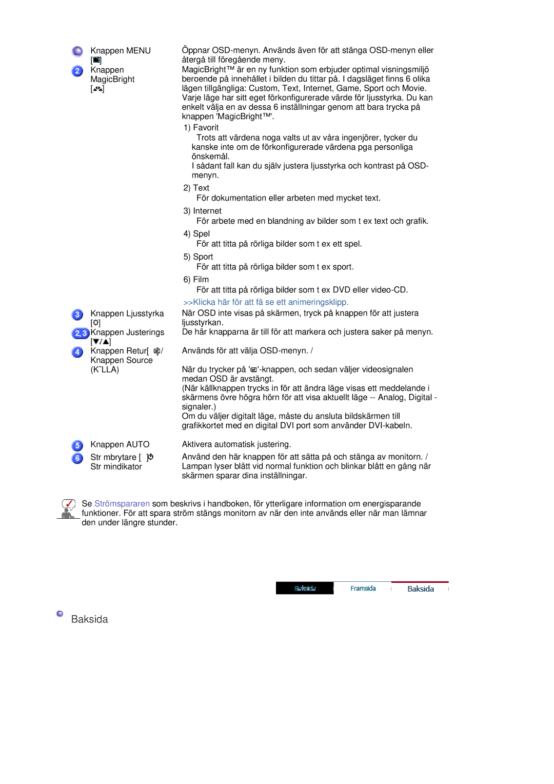 Samsung LS22DPWCSQ/EDC, LS22DPWCSS/EDC manual Baksida 