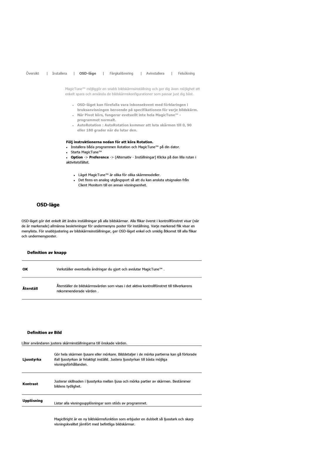 Samsung LS22DPWCSQ/EDC, LS22DPWCSS/EDC manual Definition av knapp, Definition av Bild 