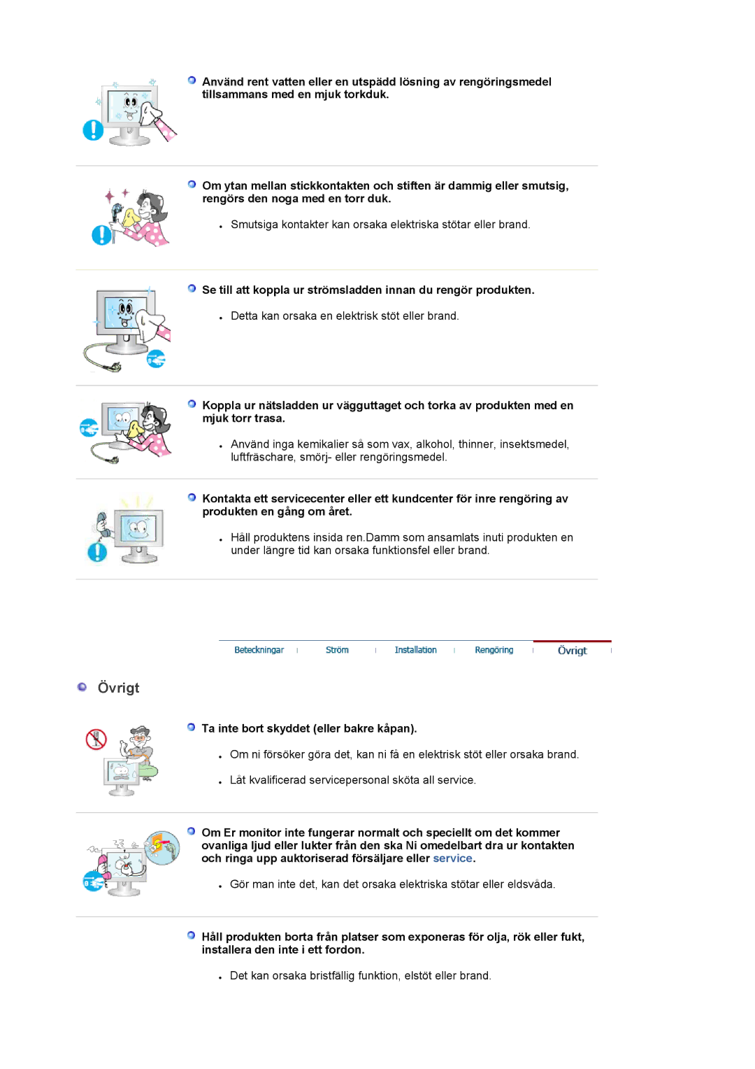 Samsung LS22DPWCSQ/EDC, LS22DPWCSS/EDC manual Övrigt, Ta inte bort skyddet eller bakre kåpan 