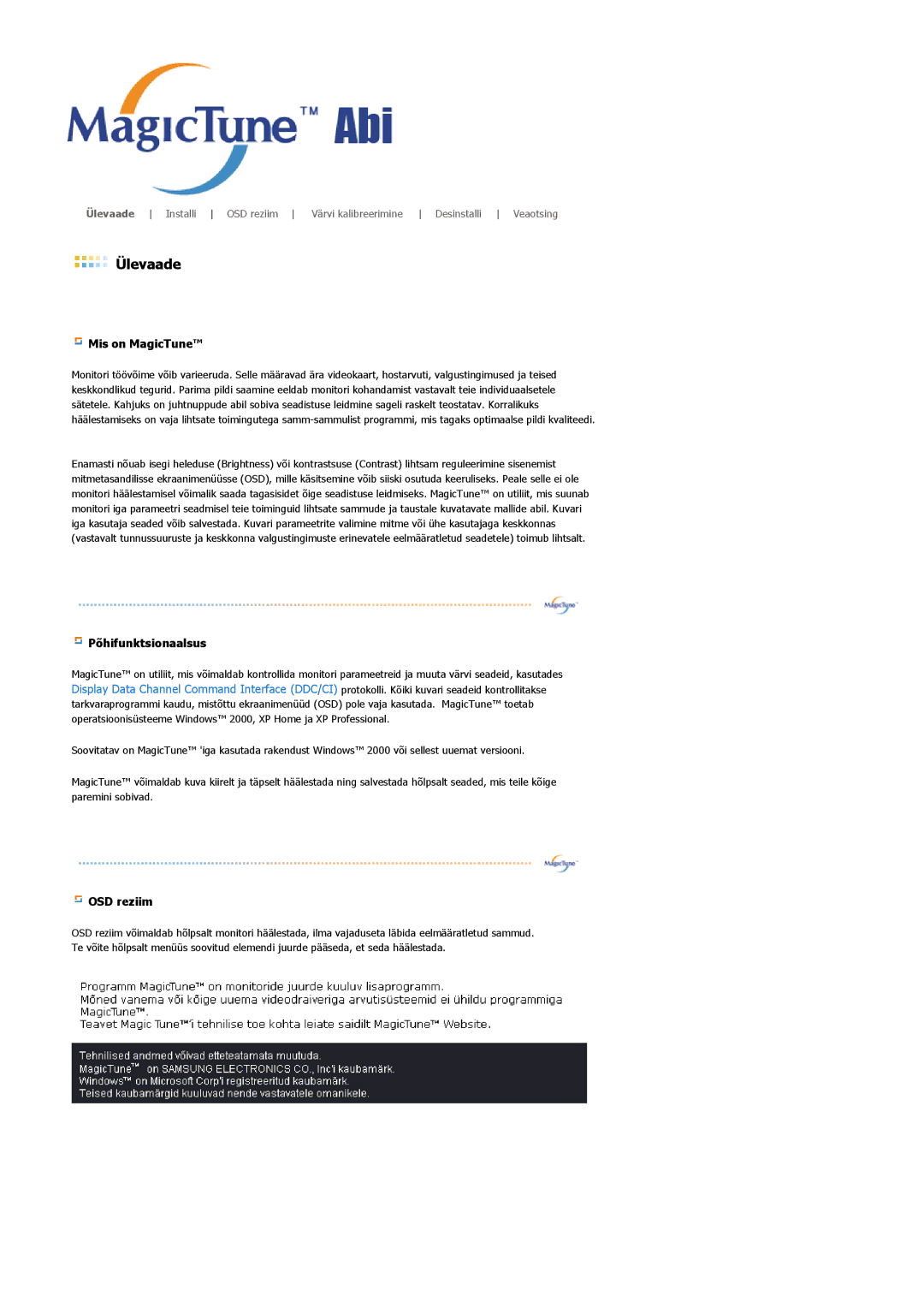 Samsung LS22DPWCSQ/EDC, LS22DPWCSS/EDC manual Ülevaade 