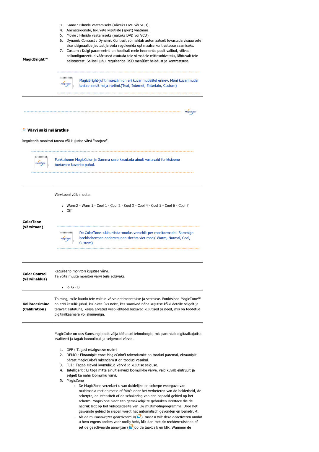Samsung LS22DPWCSQ/EDC, LS22DPWCSS/EDC manual MagicBright, Värvihaldus 