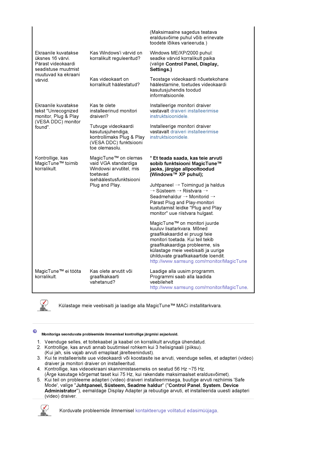 Samsung LS22DPWCSS/EDC manual Valige Control Panel, Display, Settings, Et teada saada, kas teie arvuti, Windows XP puhul 