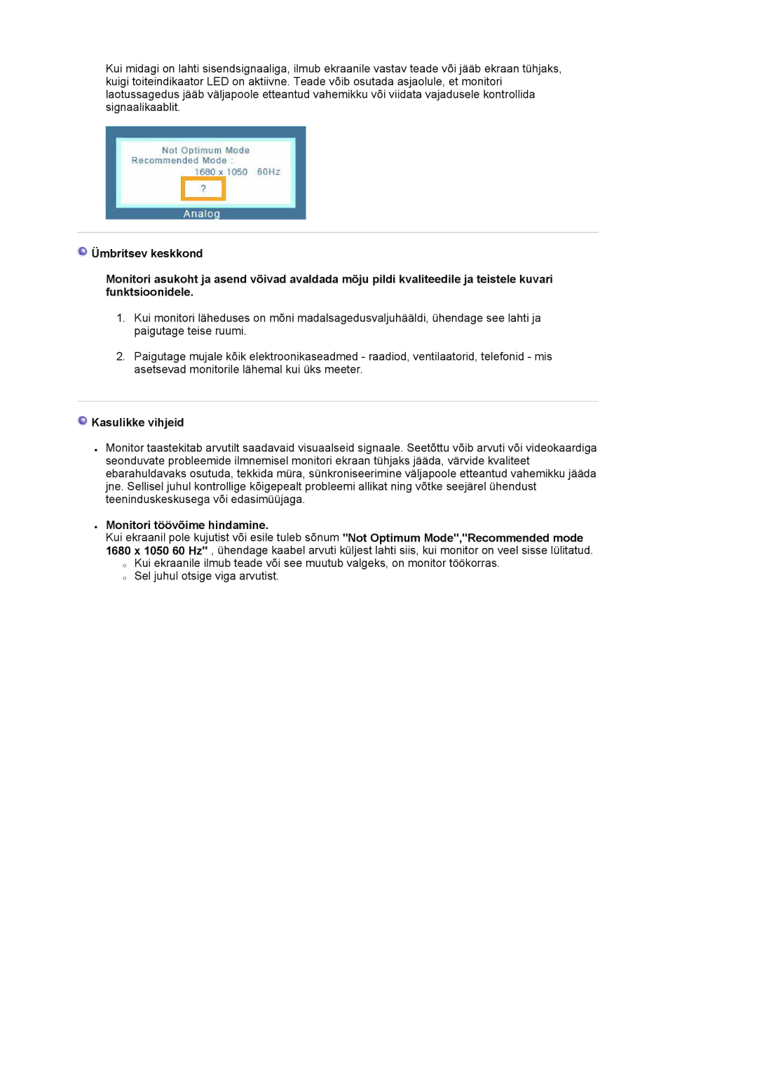 Samsung LS22DPWCSS/EDC, LS22DPWCSQ/EDC manual Kasulikke vihjeid, Monitori töövõime hindamine 