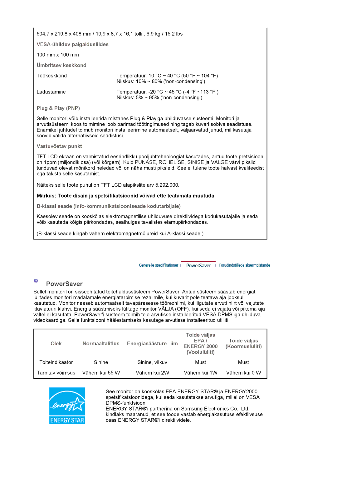 Samsung LS22DPWCSS/EDC, LS22DPWCSQ/EDC manual PowerSaver 