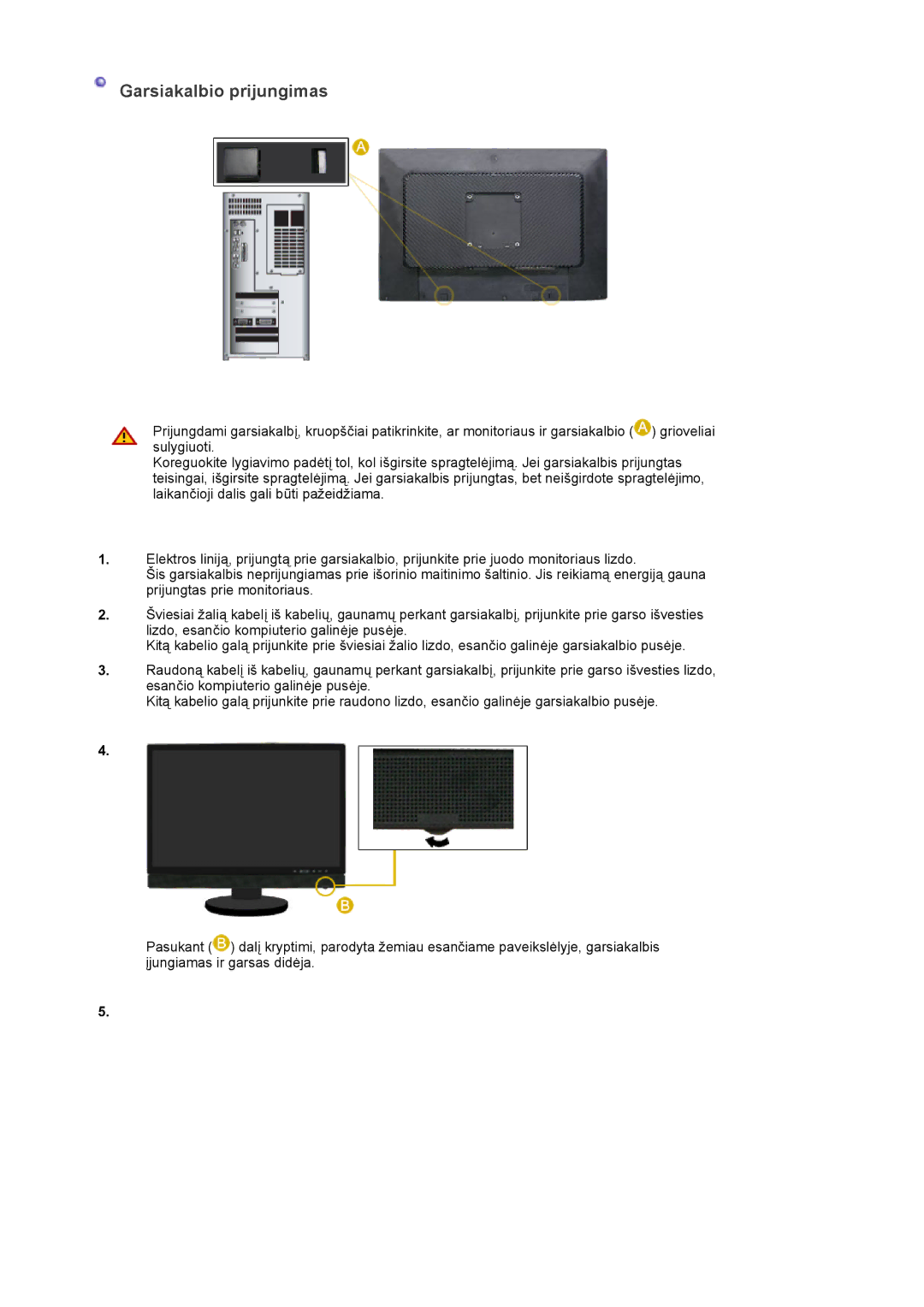 Samsung LS22DPWCSS/EDC, LS22DPWCSQ/EDC manual Garsiakalbio prijungimas 