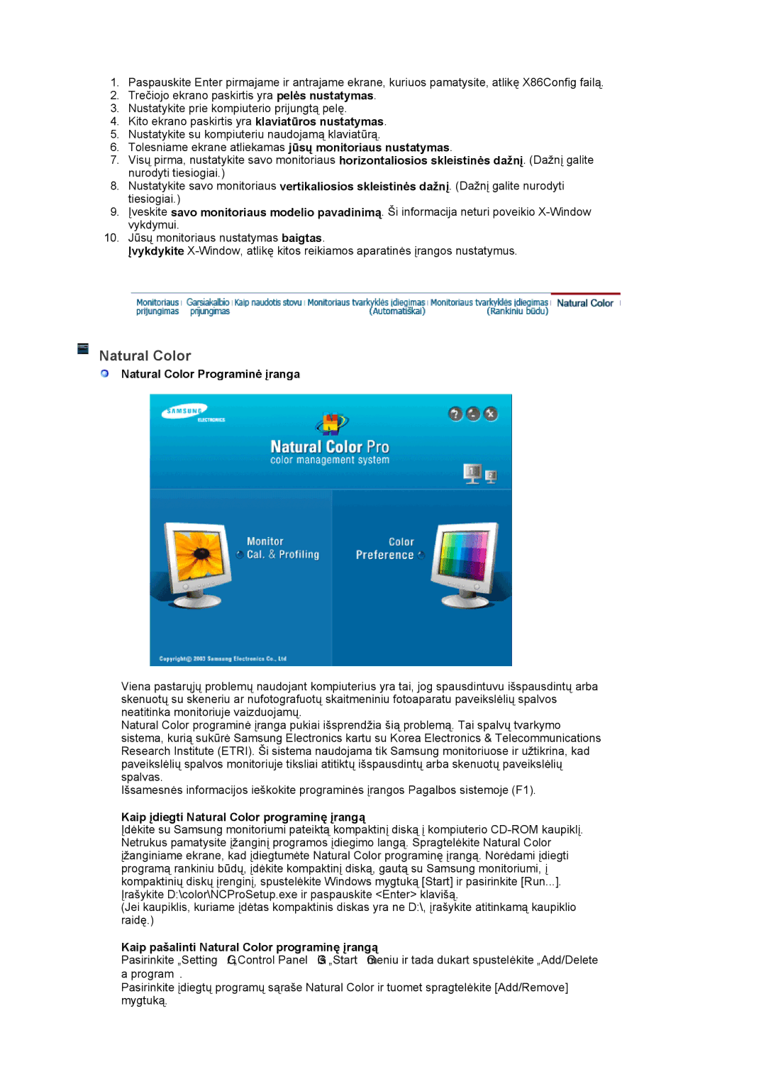 Samsung LS22DPWCSS/EDC, LS22DPWCSQ/EDC Natural Color Programinė įranga, Kaip įdiegti Natural Color programinę įrangą 