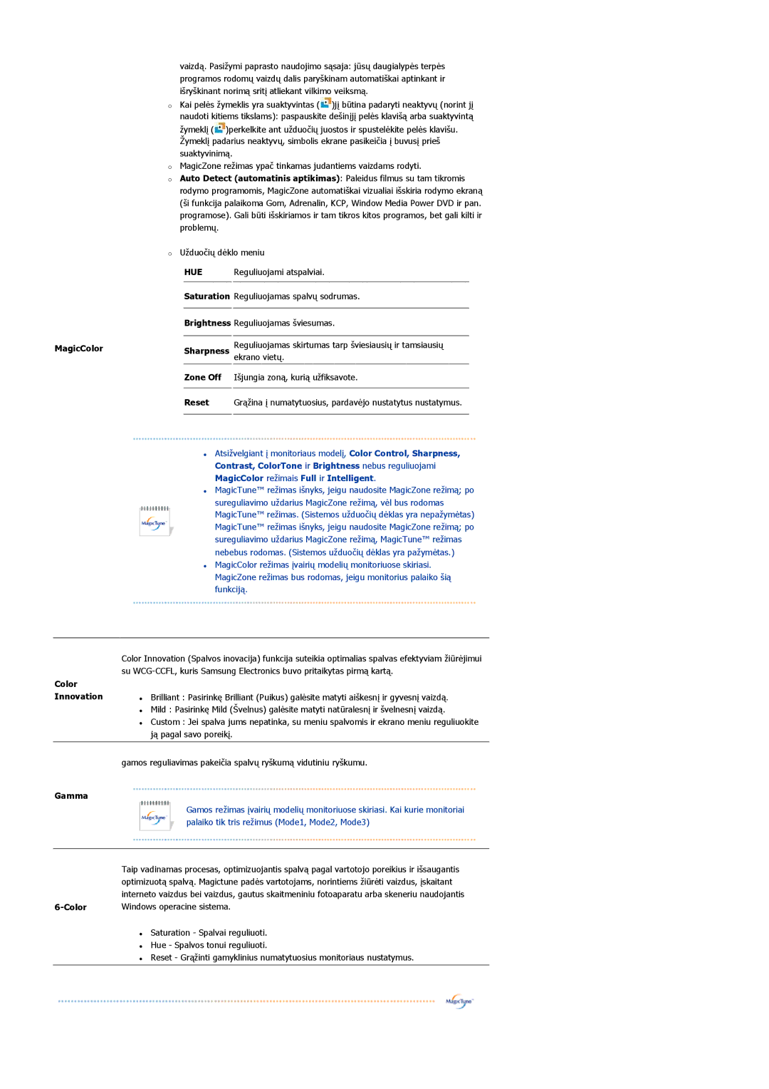 Samsung LS22DPWCSS/EDC, LS22DPWCSQ/EDC manual Saturation Reguliuojamas spalvų sodrumas 