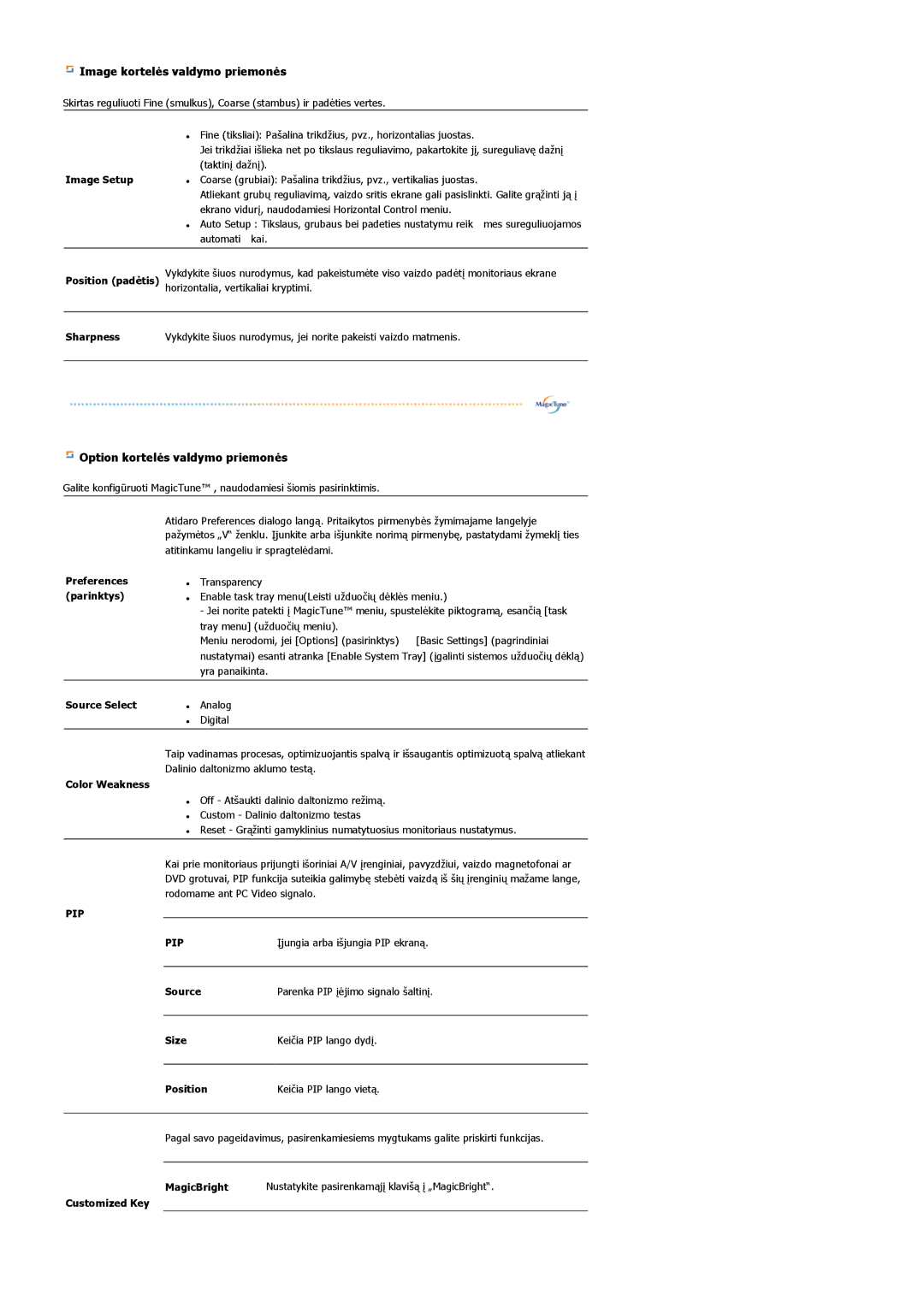 Samsung LS22DPWCSQ/EDC, LS22DPWCSS/EDC manual Image kortelės valdymo priemonės 