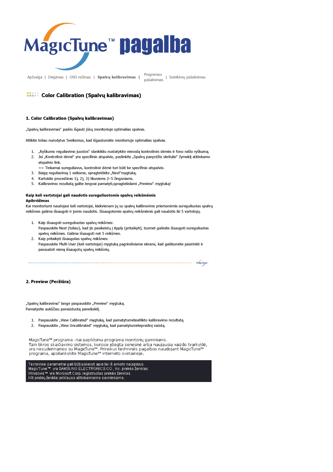 Samsung LS22DPWCSQ/EDC, LS22DPWCSS/EDC manual Color Calibration Spalvų kalibravimas 