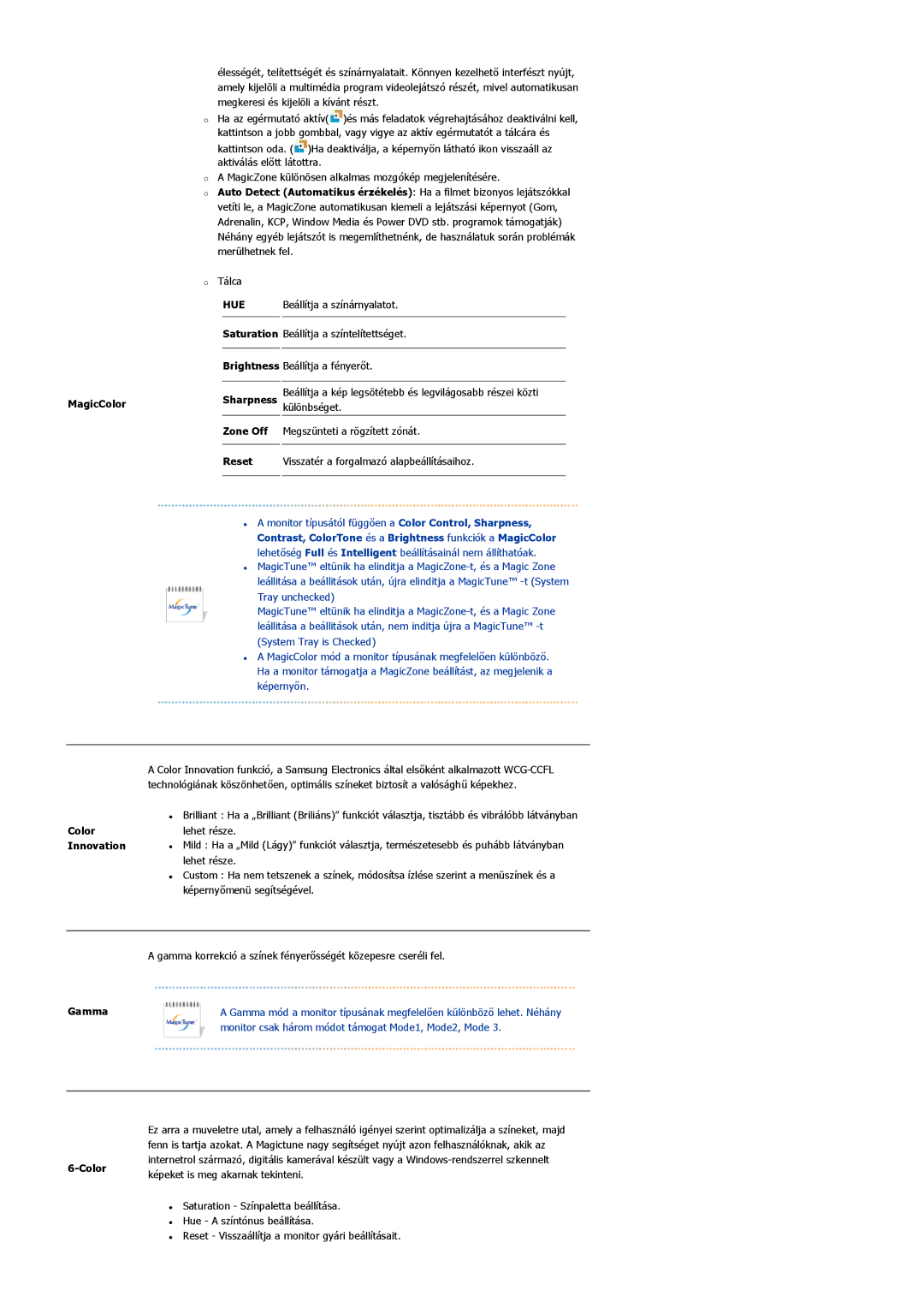 Samsung LS22DPWCSQ/EDC, LS22DPWCSS/EDC manual MagicColor, Zone Off, Innovation, Gamma 