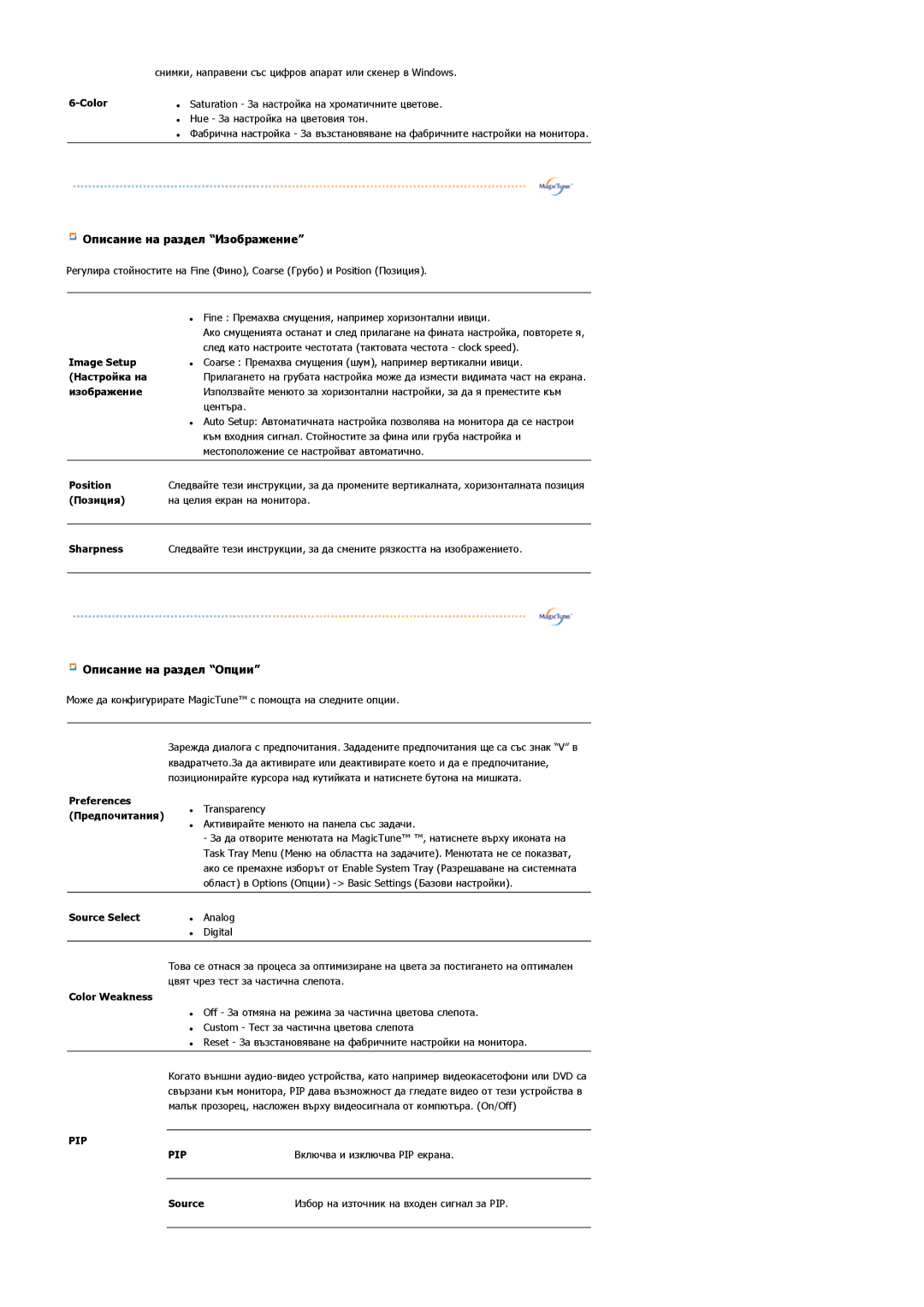 Samsung LS22DPWCSQ/EDC manual Описание на раздел Изображение 