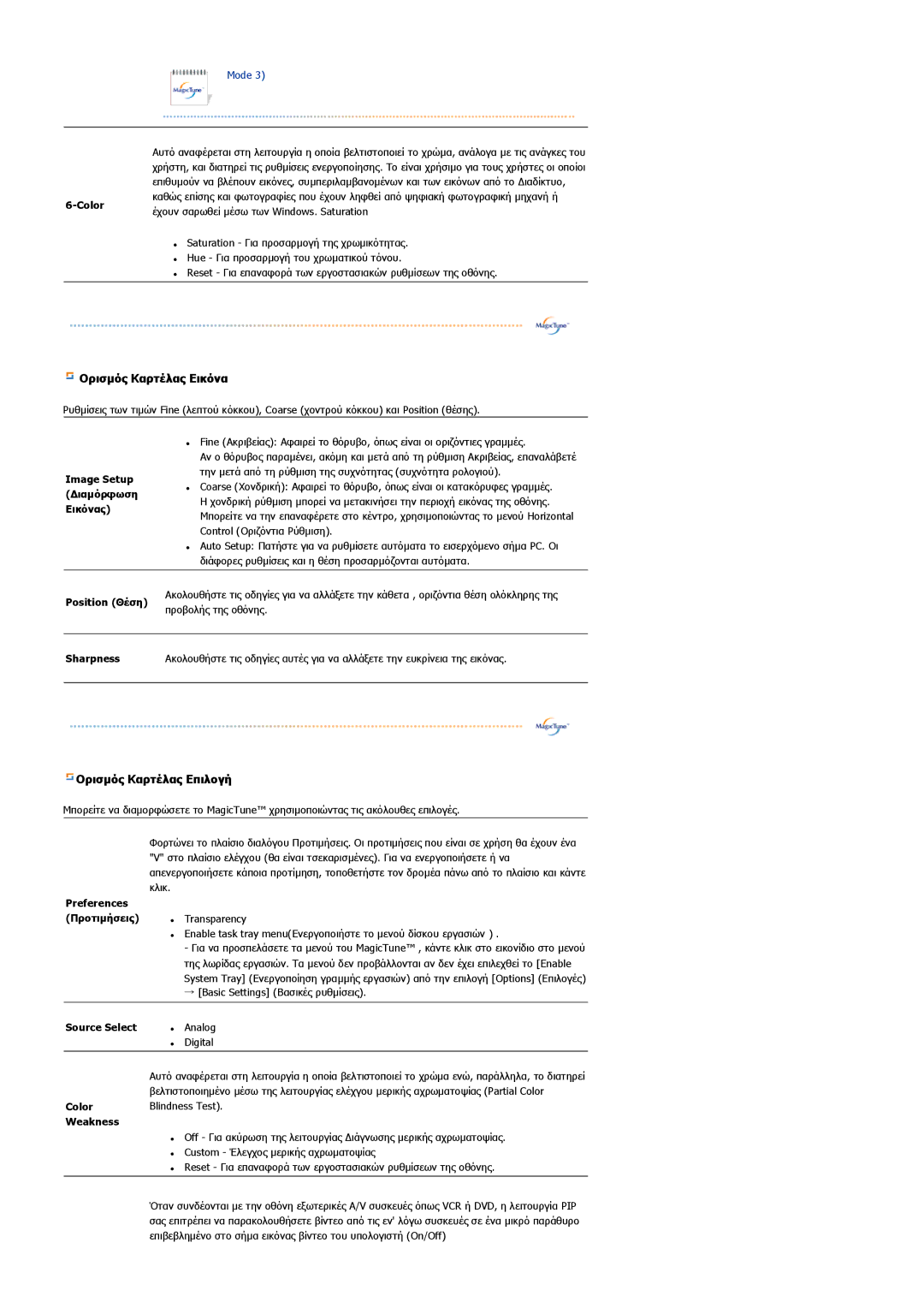 Samsung LS22DPWCSQ/EDC manual Ορισµός Καρτέλας Επιλογή 