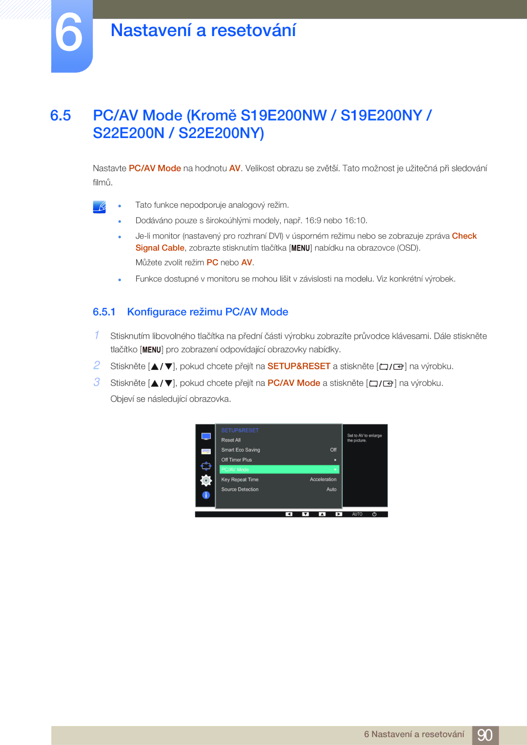 Samsung LS24E45UDLG/EN, LS22E20KBS/EN, LS19E45KMW/EN, LS19E45KBW/EN, LS27E45KBS/EN manual Konfigurace režimu PC/AV Mode 