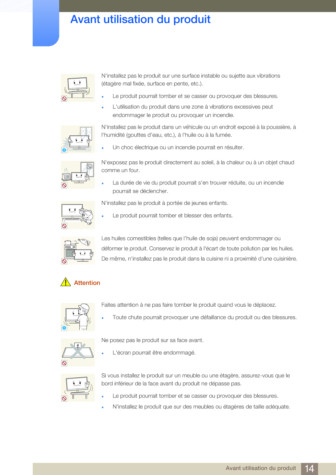 Samsung LS27E45KBH/EN, LS22E20KBS/EN, LS19E45KMW/EN, LS19E45KBW/EN Un choc électrique ou un incendie pourrait en résulter 