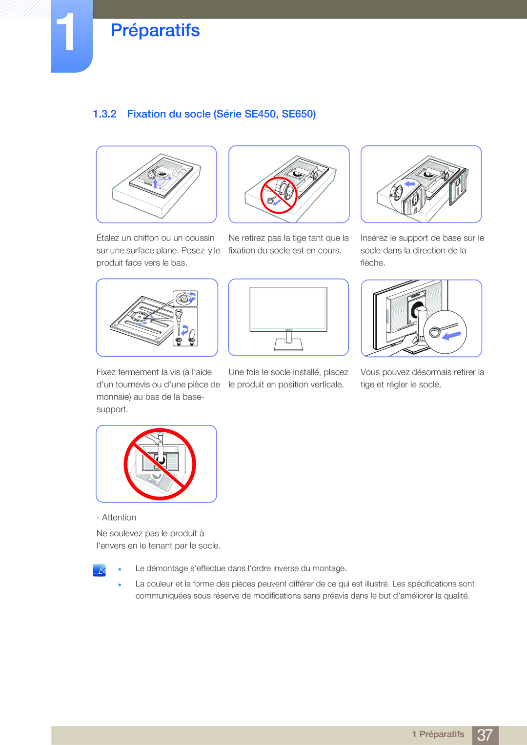 Samsung LS24E45UDS/EN, LS22E20KBS/EN, LS19E45KMW/EN, LS19E45KBW/EN, LS27E45KBS/EN manual Fixation du socle Série SE450, SE650 