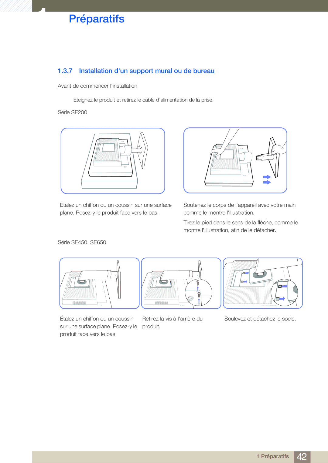 Samsung LS22E45UDWG/EN, LS22E20KBS/EN, LS19E45KMW/EN, LS19E45KBW/EN manual Installation dun support mural ou de bureau 