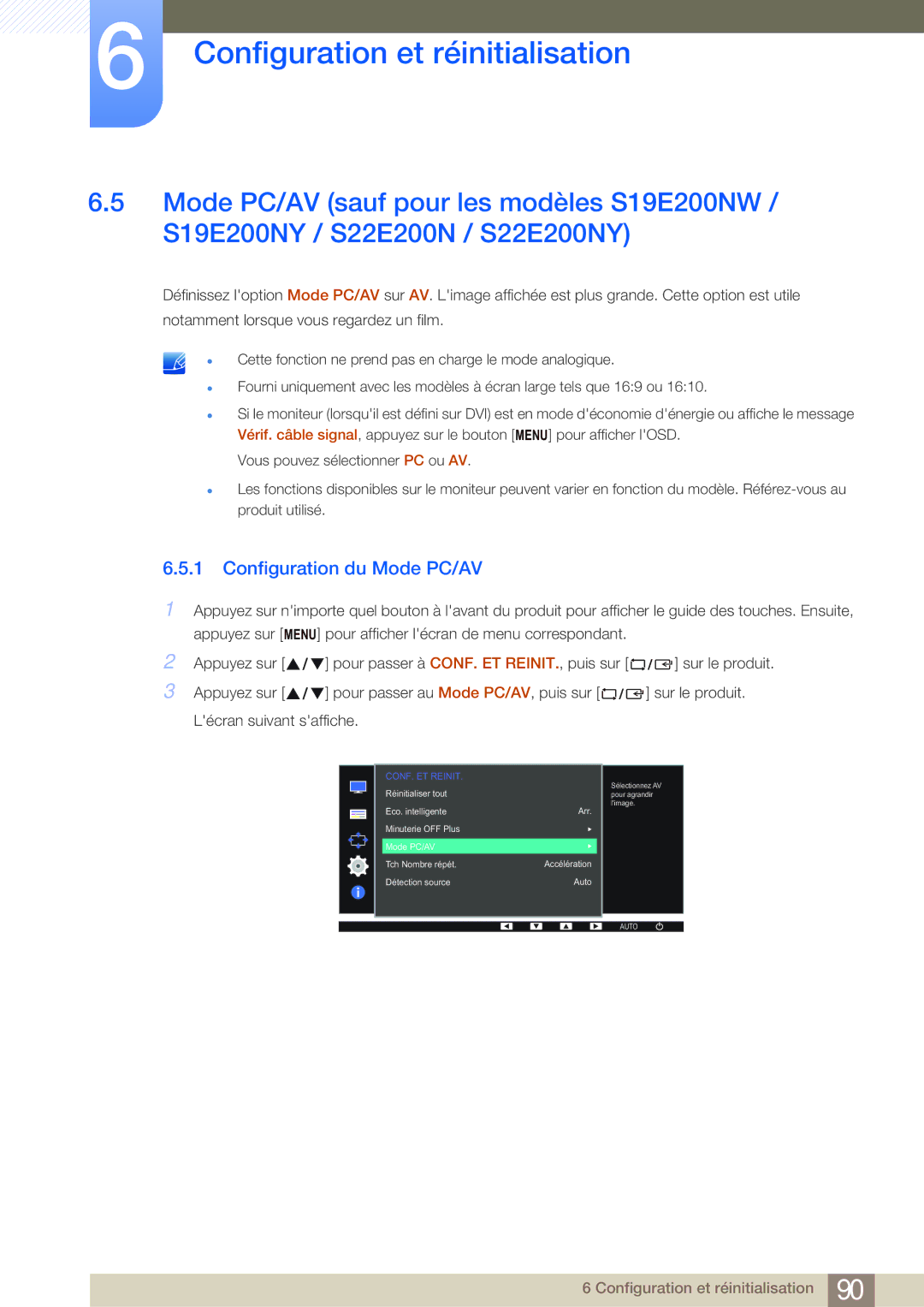 Samsung LS27E45KBH/EN, LS22E20KBS/EN, LS19E45KMW/EN, LS19E45KBW/EN, LS27E45KBS/EN, LS22E45UDWG/EN Configuration du Mode PC/AV 