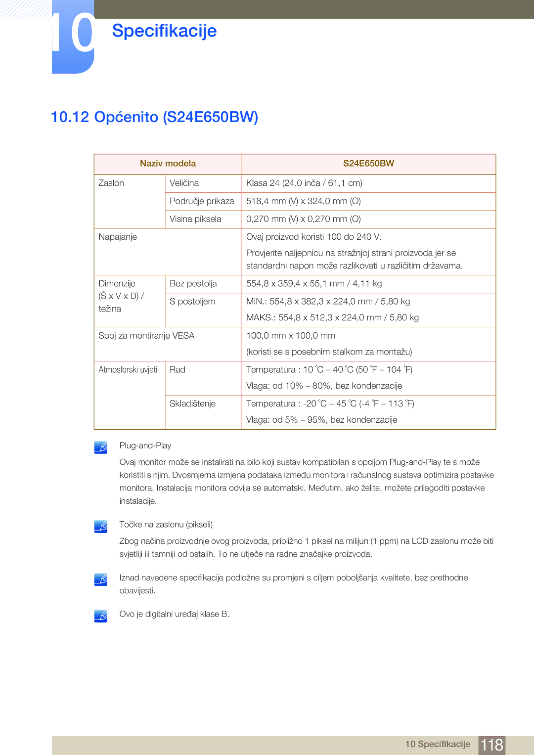 Samsung LS24E45KBSV/EN, LS22E20KBS/EN, LS22E45KBWV/EN, LS24E65KBWV/EN manual 10.12 Općenito S24E650BW, Naziv modela S24E650BW 