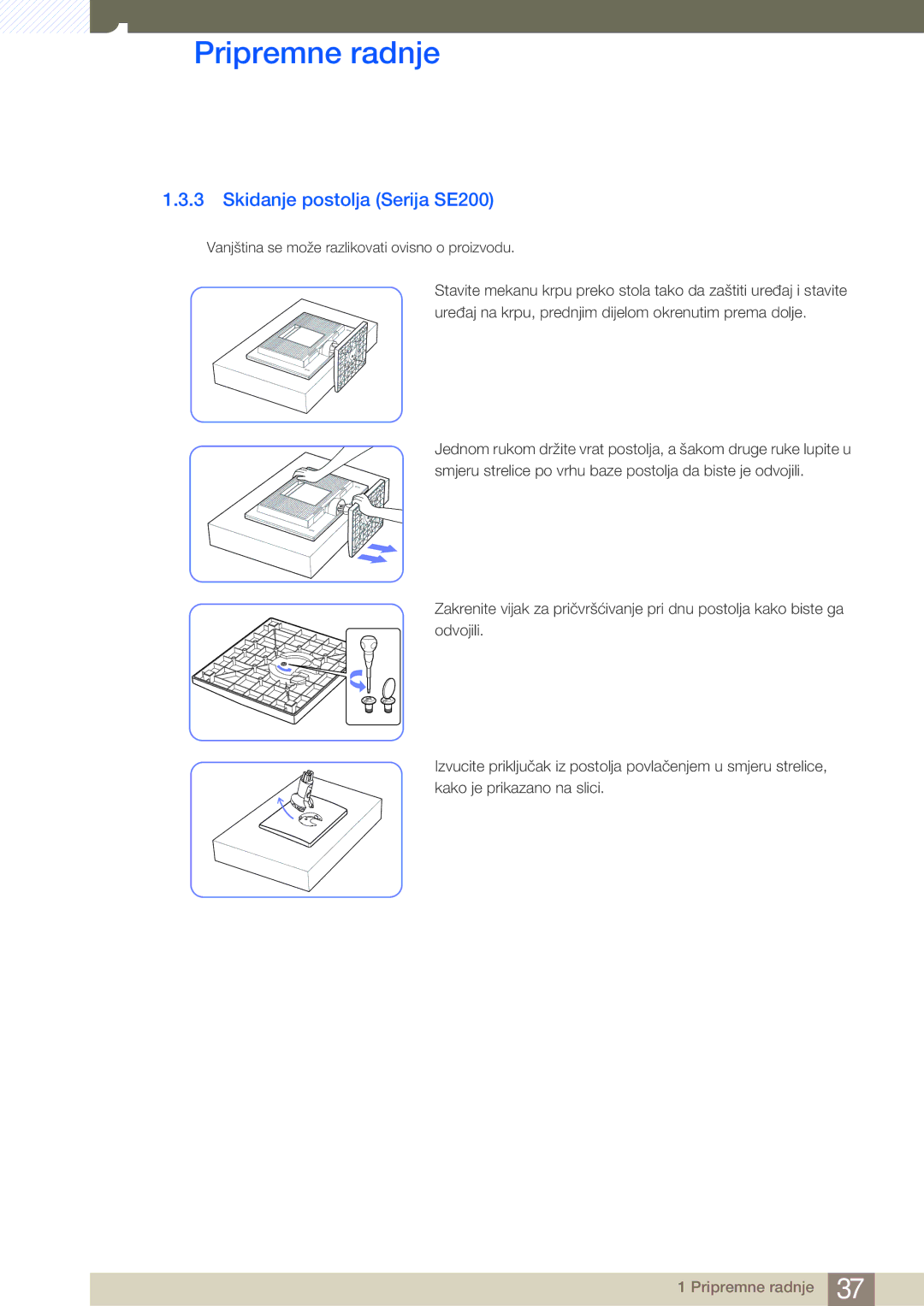 Samsung LS22E45KBWV/EN, LS22E20KBS/EN, LS24E45KBSV/EN, LS24E65KBWV/EN manual Skidanje postolja Serija SE200 