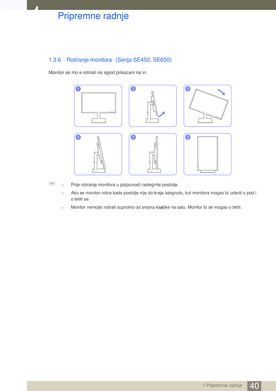 Samsung LS22E20KBS/EN, LS22E45KBWV/EN, LS24E45KBSV/EN, LS24E65KBWV/EN manual Rotiranje monitora Serija SE450, SE650 