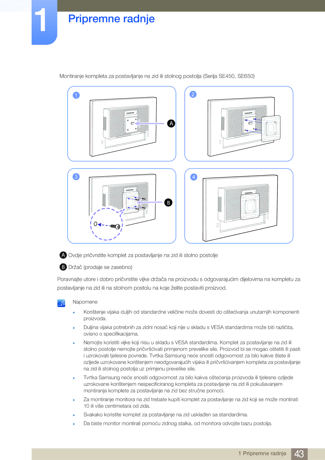 Samsung LS24E65KBWV/EN, LS22E20KBS/EN, LS22E45KBWV/EN, LS24E45KBSV/EN manual Pripremne radnje 