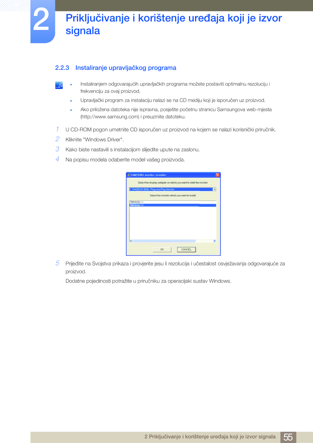 Samsung LS24E65KBWV/EN, LS22E20KBS/EN, LS22E45KBWV/EN, LS24E45KBSV/EN manual Instaliranje upravljačkog programa 