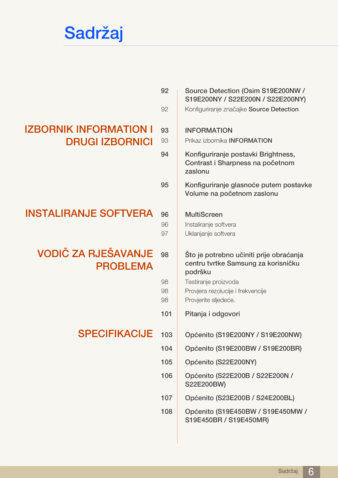 Samsung LS24E45KBSV/EN, LS22E20KBS/EN, LS22E45KBWV/EN, LS24E65KBWV/EN manual Specifikacije 