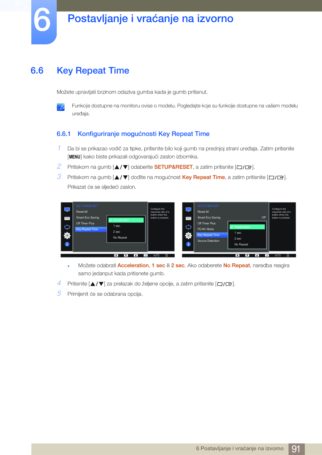 Samsung LS24E65KBWV/EN, LS22E20KBS/EN, LS22E45KBWV/EN, LS24E45KBSV/EN manual Konfiguriranje mogućnosti Key Repeat Time 