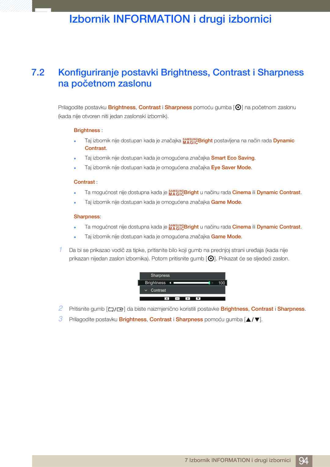 Samsung LS24E45KBSV/EN, LS22E20KBS/EN, LS22E45KBWV/EN, LS24E65KBWV/EN manual Brightness 