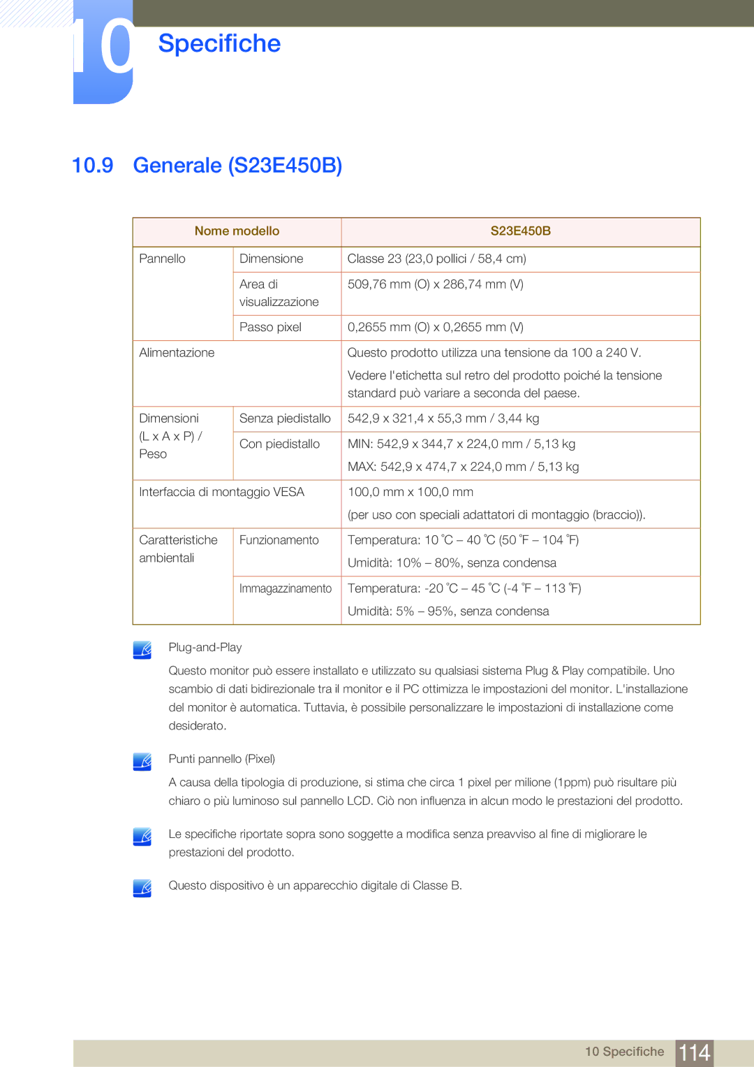 Samsung LS24E45UFS/EN, LS22E20KBS/EN, LS22E45KMSV/EN, LS22E45KMWV/EN, LS24E65KBWV/EN Generale S23E450B, Nome modello S23E450B 