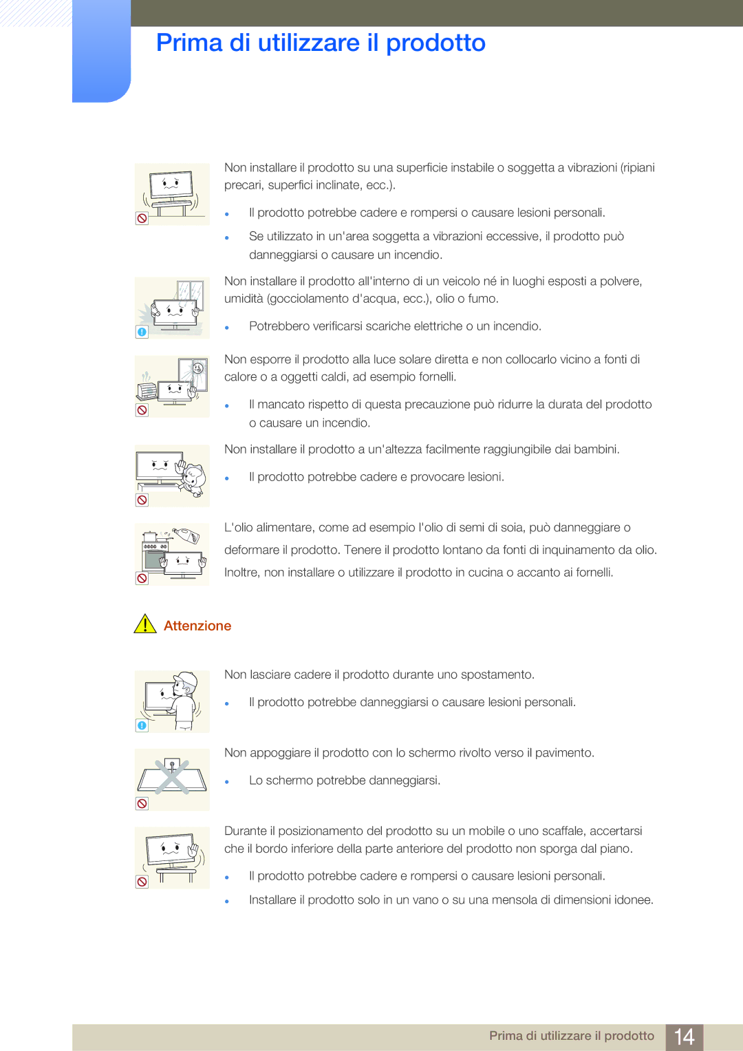 Samsung LS19E20KBW/EN, LS22E20KBS/EN, LS22E45KMSV/EN, LS24E45UFS/EN Potrebbero verificarsi scariche elettriche o un incendio 