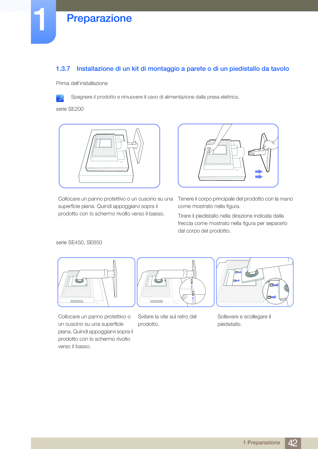 Samsung LS24E45UFS/EN, LS22E20KBS/EN, LS22E45KMSV/EN, LS22E45KMWV/EN, LS24E65KBWV/EN, LS24E45KMS/EN manual Prodotto Piedistallo 