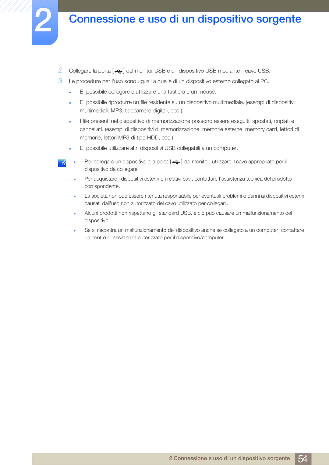 Samsung LS19E20KBW/EN, LS22E20KBS/EN, LS22E45KMSV/EN, LS24E45UFS/EN manual Connessione e uso di un dispositivo sorgente 