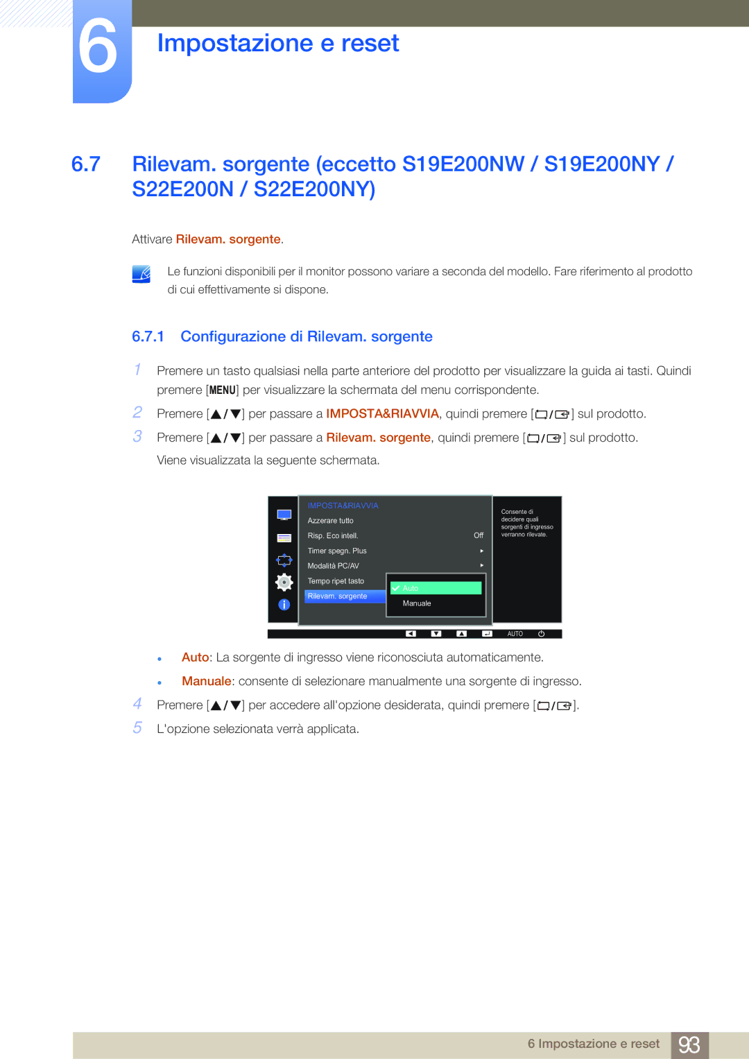 Samsung LS24E45KMS/EN, LS22E20KBS/EN, LS22E45KMSV/EN manual Configurazione di Rilevam. sorgente, Attivare Rilevam. sorgente 