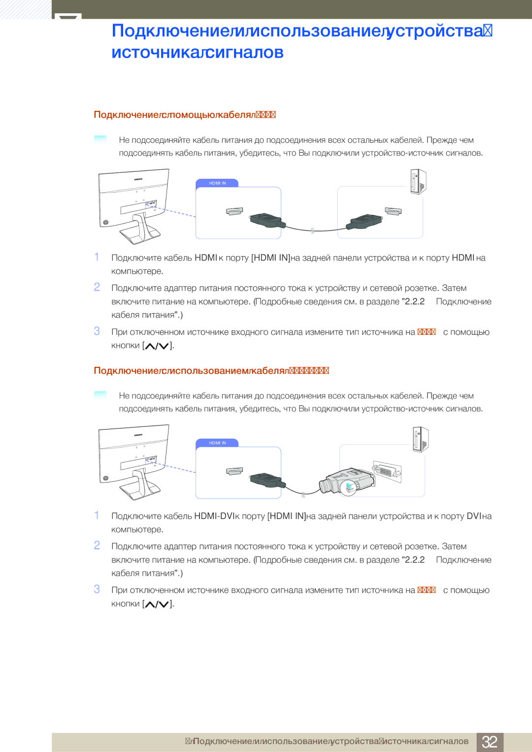 Samsung LS22E310HYX/CI, LS24E310HLX/CI Подключение с помощью кабеля Hdmi, Подключение с использованием кабеля HDMI-DVI 