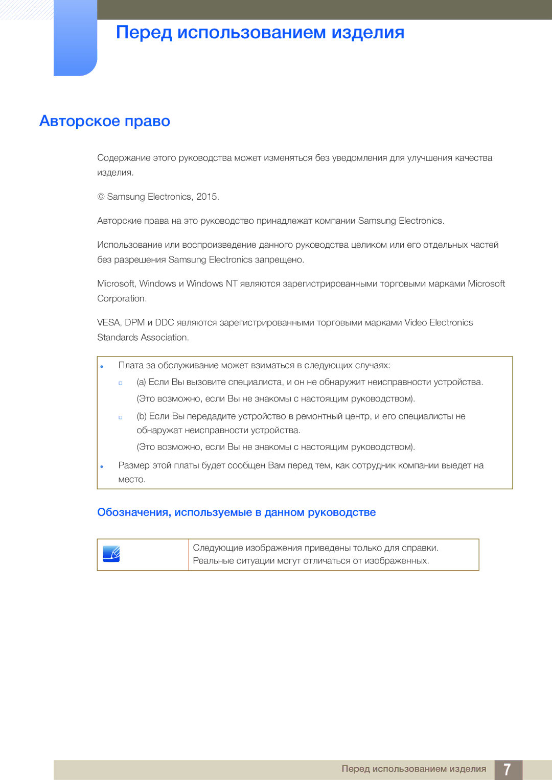 Samsung LS24E310HLX/CI manual Перед использованием изделия, Авторское право, Обозначения, используемые в данном руководстве 