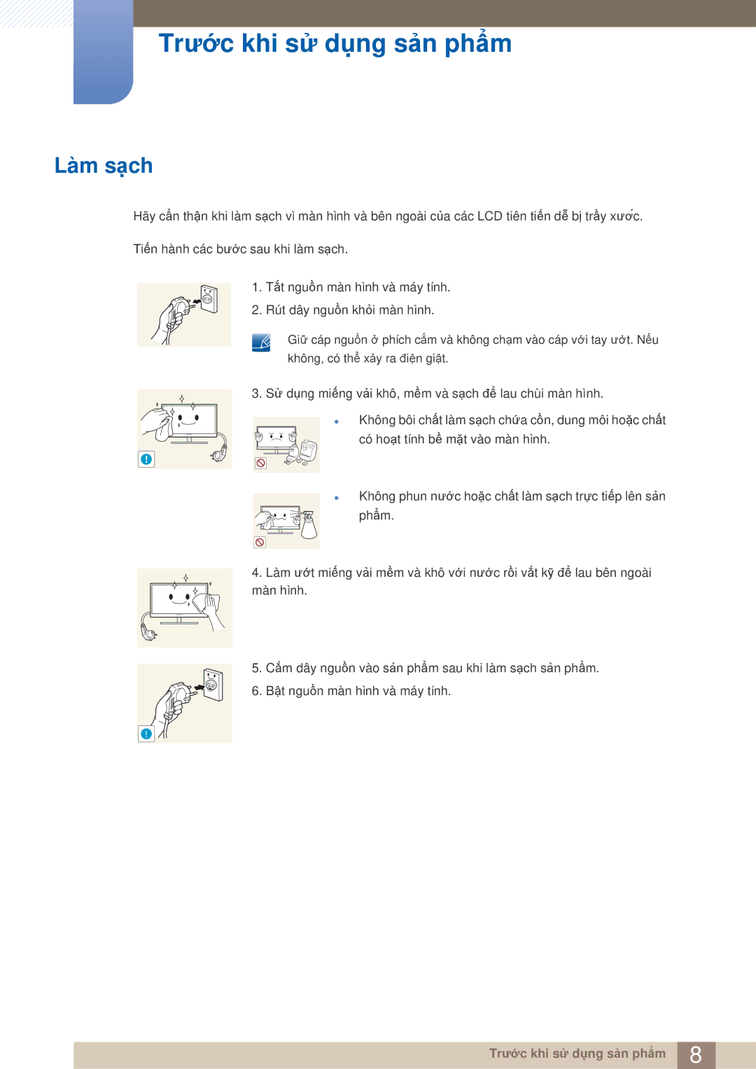 Samsung LS22E310HY/XV, LS27E310HSG/XV, LS24E310HL/XV, LS19E310HYMXV manual Làm sạch 