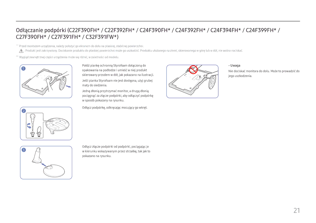 Samsung LS22E45UDWC/XE, LS22E45UDWG/EN, LS22E45UDW/EN, LS24E45UDSC/XE, LS22E45UDWK/EN, LS24E45UDLC/XE manual Uwaga 