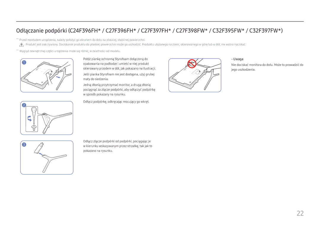 Samsung LS22E45UDWK/EN, LS22E45UDWG/EN, LS22E45UDW/EN, LS24E45UDSC/XE, LS22E45UDWC/XE, LS24E45UDLC/XE manual Uwaga 