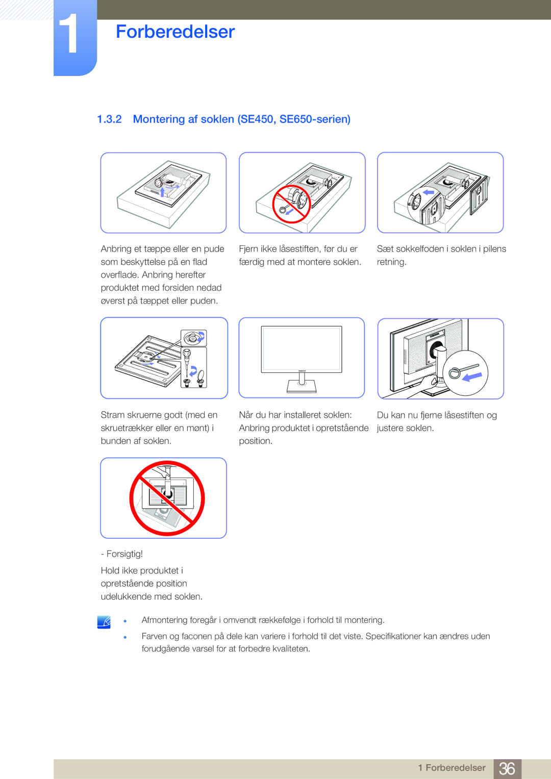 Samsung LS23E45KBS/EN, LS22E45UDWG/EN, LS24E45UFS/EN, LS24E45KBL/EN, LS24E45KBSV/EN Montering af soklen SE450, SE650-serien 