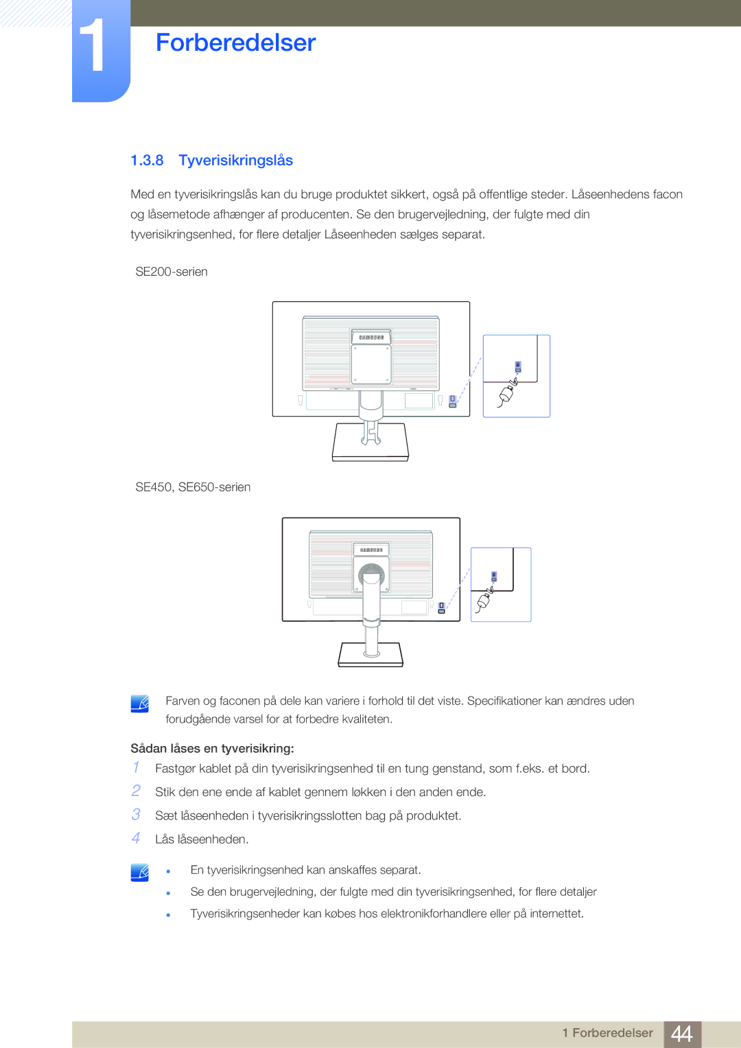 Samsung LS24E45UDLC/XE, LS22E45UDWG/EN, LS24E45UFS/EN, LS24E45KBL/EN, LS24E45KBSV/EN, LS27E45KBH/EN manual Tyverisikringslås 