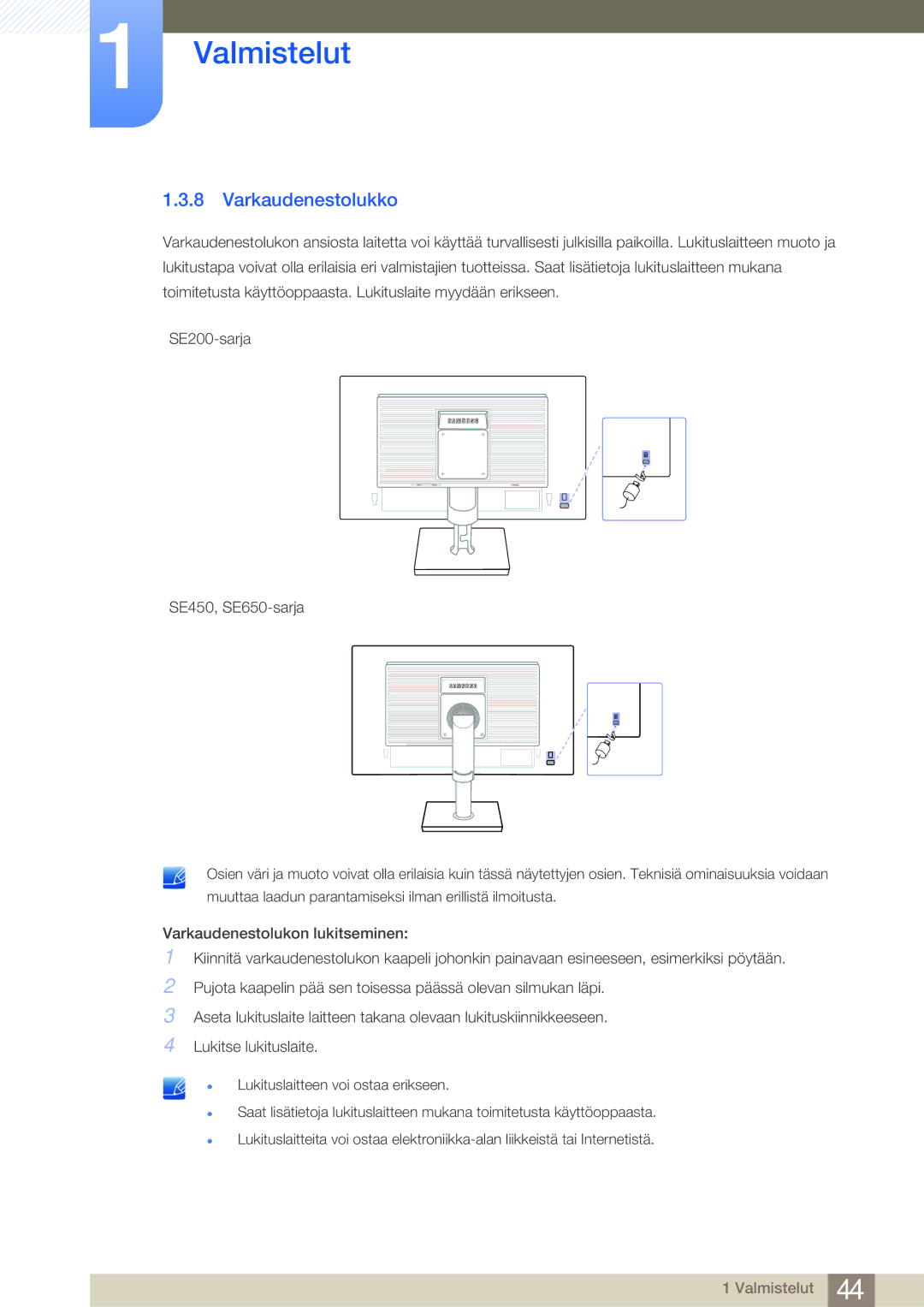 Samsung LS24E45UDLC/XE, LS22E45UDWG/EN, LS24E45UFS/EN, LS24E45KBL/EN, LS24E45KBSV/EN, LS27E45KBH/EN manual Varkaudenestolukko 